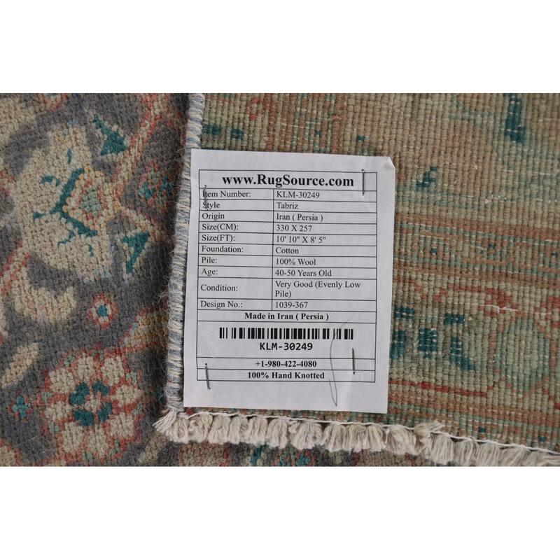 Tabriz Persian Vintage Area Rug Handmade Wool Carpet - 8'5" x 10'10"