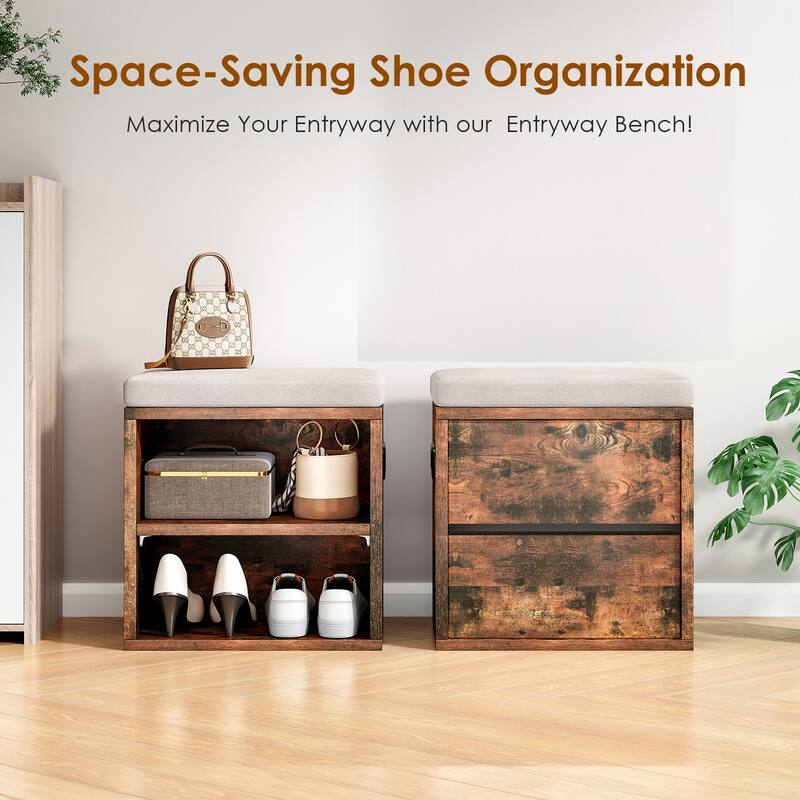 Small Shoe Bench for Entryway with Cushion Shoe Bench with Storage and Seating, Seat Entryway Shoe Rack, Entryway