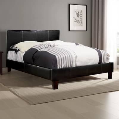Platform Style Leatherette Eastern King Bed with Tapered Feet, Brown