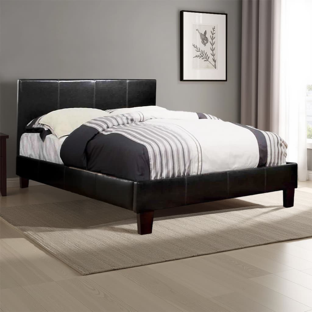 Platform Style Leatherette Eastern King Bed with Tapered Feet, Brown