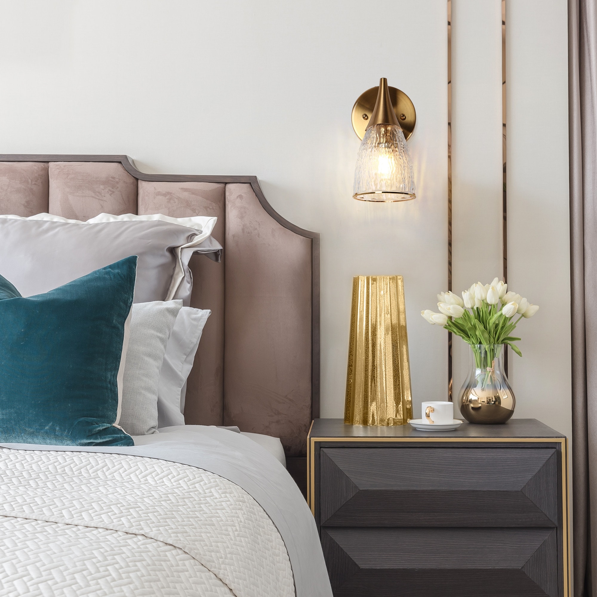 Master bedroom with wall sconces on sale