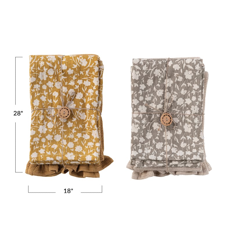 Cotton Decorative Tea Towel with Flower Prints - 28.0"L x 18.0"W x 0.3"H