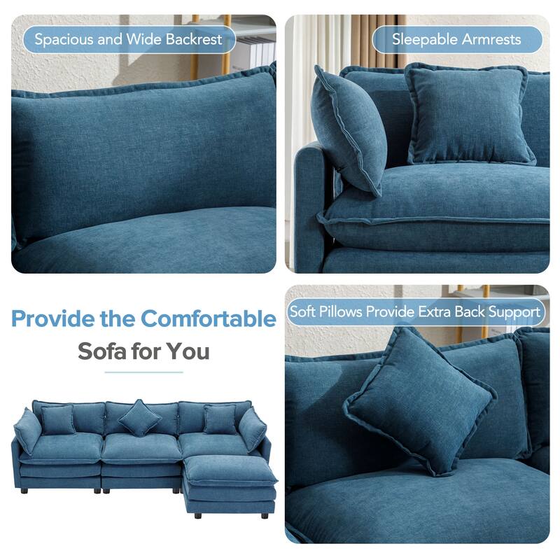 112.2" L-Shape Chenille 4 Seat Sectional Sofa with Removable Ottoman and 5 Plush Pillows, Modern Luxury Couch