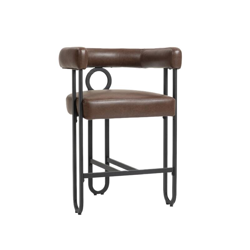 Bar Stools Set of 2, Upholstered Counter Height Stools with Back, Kitchen Island Chairs with Footrest and Metal Frame