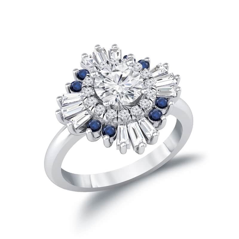 Auriya 14k Gold 1 1/3ctw Ballerina Diamond and Sapphire Engagement Ring Certified (G-H, VS1-VS2)