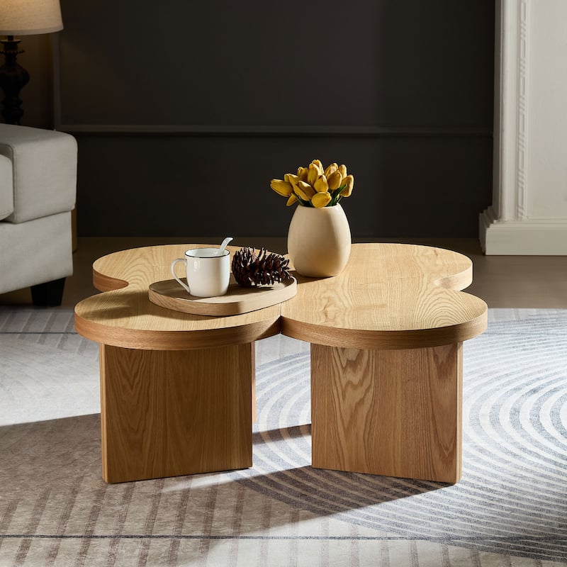Accent Butterfly Coffee Table with Sturdy Legs, Wood Nesting Coffee Table, Modern Low Center Table for Living Room, Office