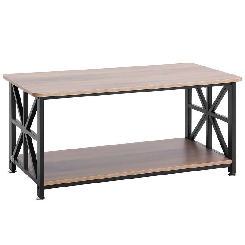 2-Tier 40 Inch Rectangle Coffee Table with Open Storage Compartment and Metal Frame - 39.4” x 19.7” x 18.3”