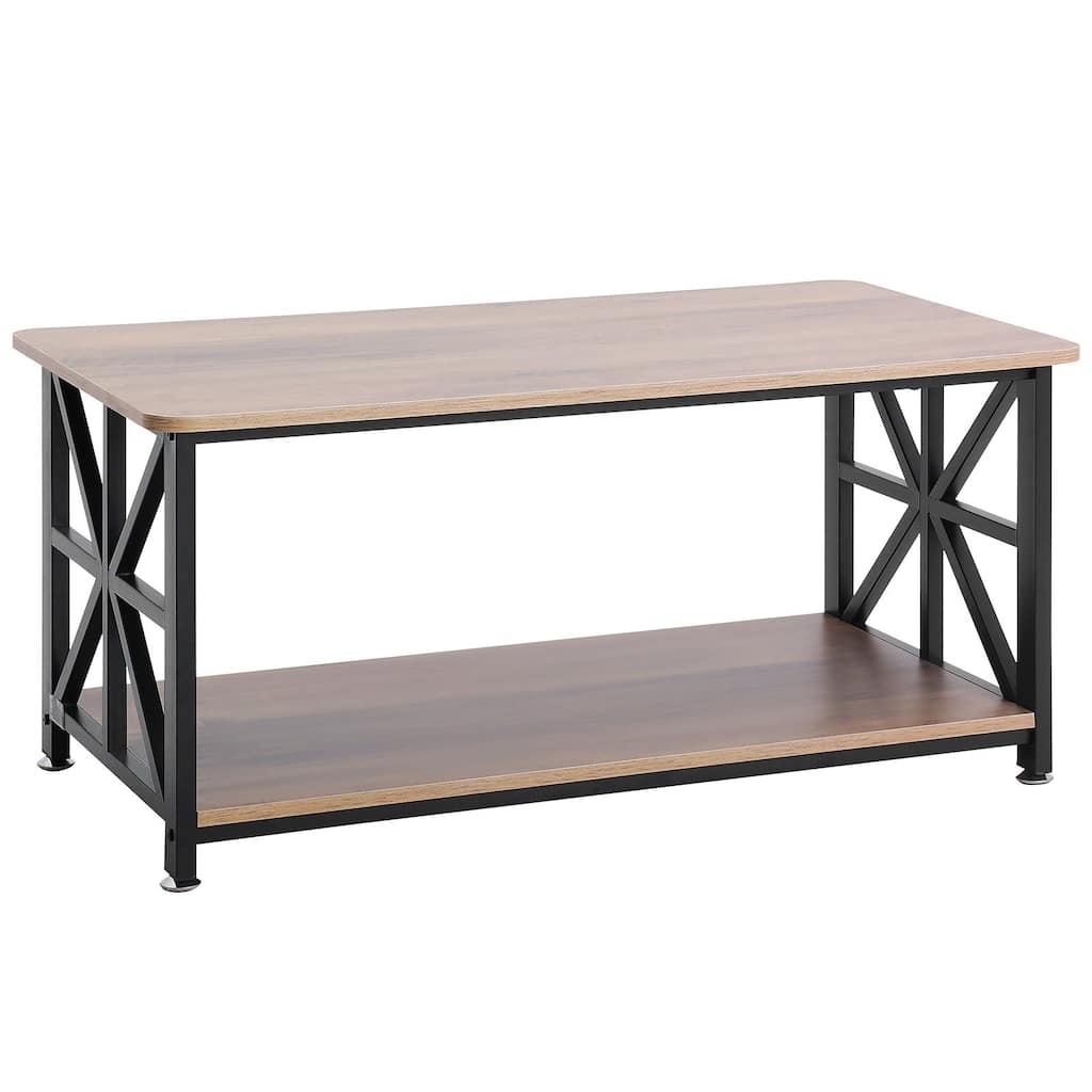 2-Tier 40 Inch Rectangle Coffee Table with Open Storage Compartment and Metal Frame - 39.4” x 19.7” x 18.3”