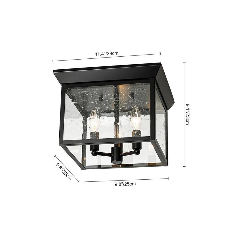Industrial 3-Light Square Seeded Glass Cage Flush Mount Light 9.8in