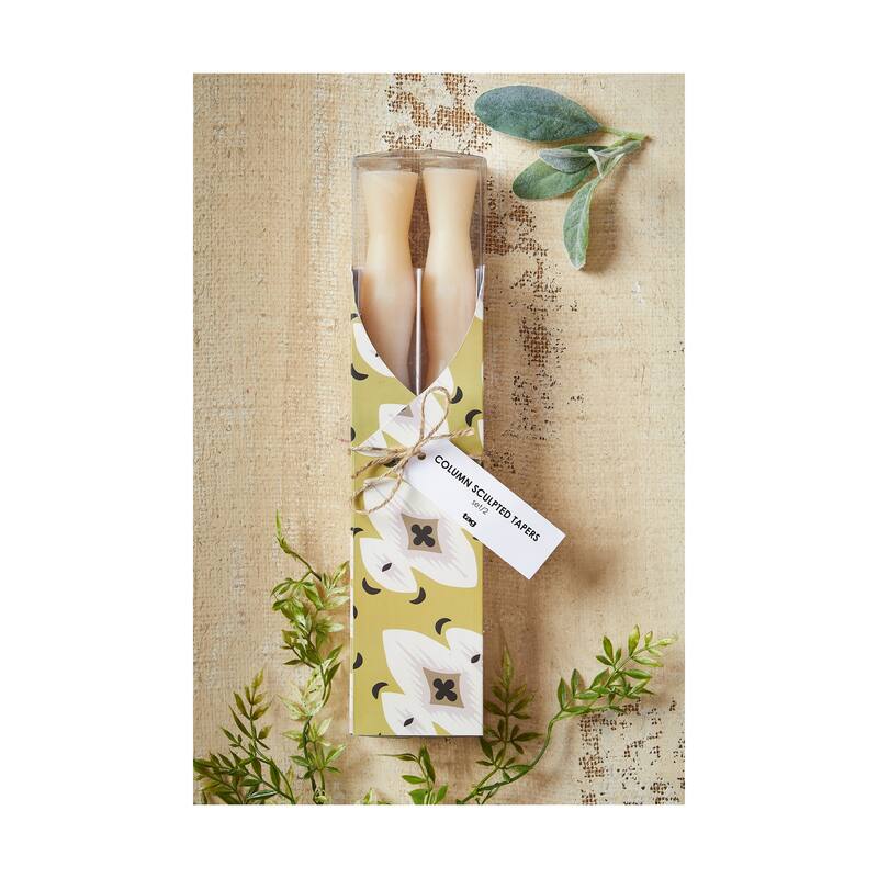 Ivory Column Sculpted Taper Candles - 11.75" x 1.25" - 11 Hour Burn Time - Paraffin Wax - Everyday Home Decor - Beige