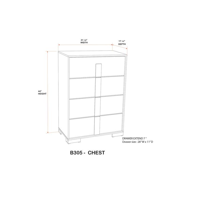 Boone Natural White Wood Slim Profile 4 Drawer Chest