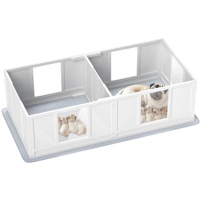 PawHut Whelping Box for Dogs with Waterproof Whelping Pad, Dog Whelping Pen with Clear Panels, Adjustable Entrance - White