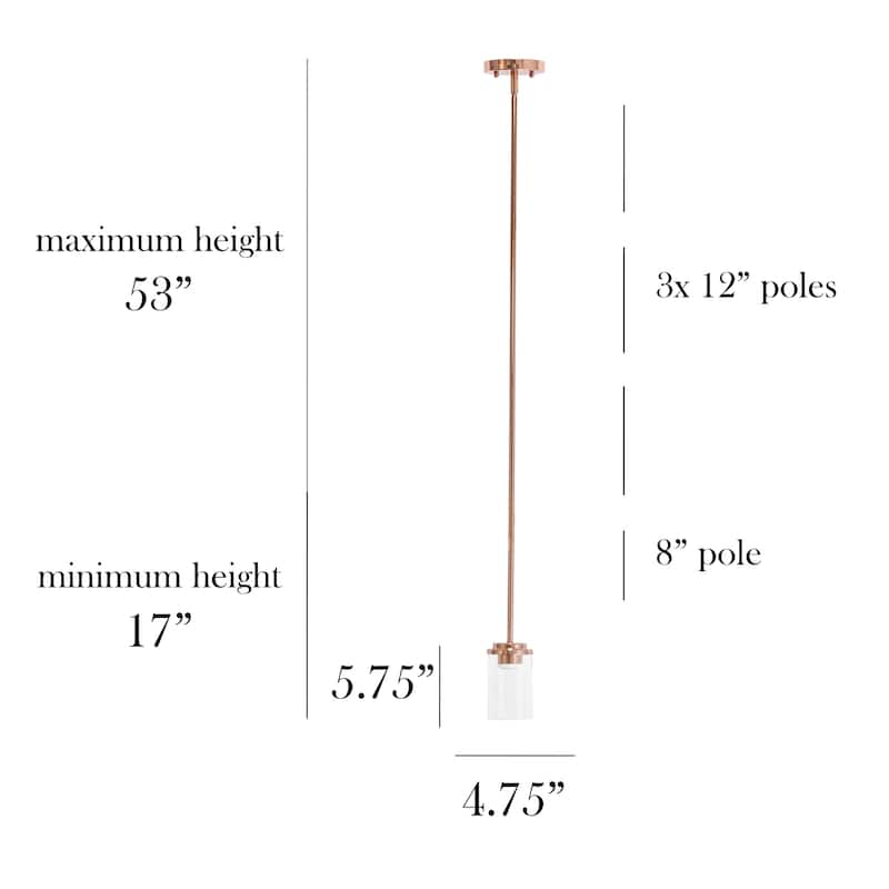 1-Light Pendant - Modern Adjustable Clear Glass Ceiling Light - Antique Brass Finish - 9.5