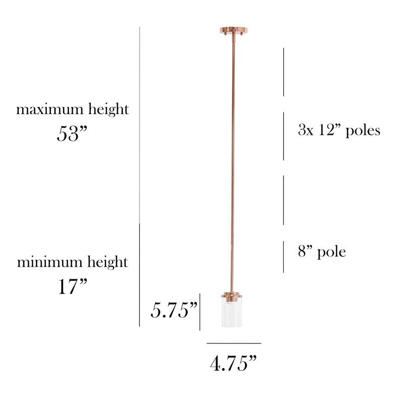 Modern Pendant Light - 1-Light Adjustable Gold Finish Clear Glass Cylinder for Kitchen Island - 9.5