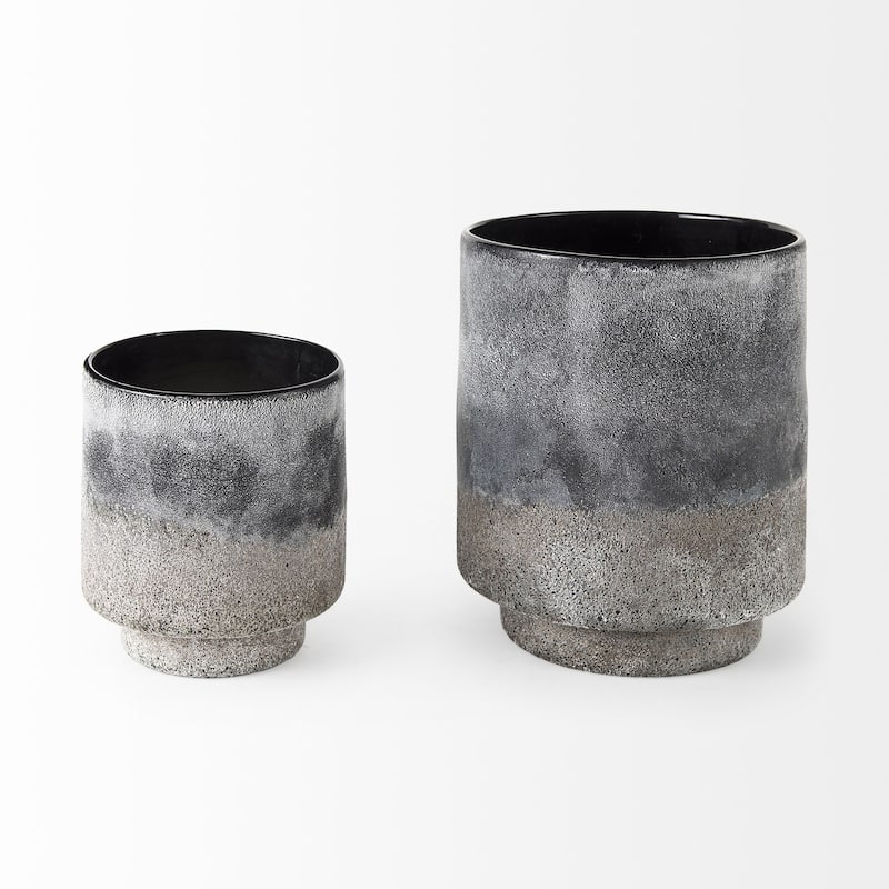 Black Brown and Gray Ombre Textured Ceramic Vase