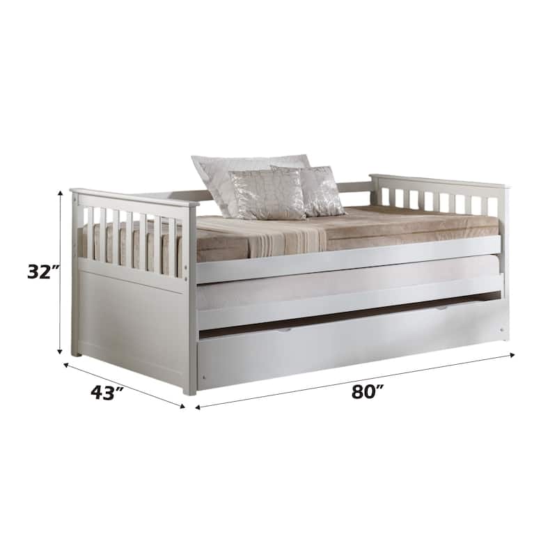 Twin Size Synthetic Wood Daybed with Roll-Out Bed and Slat Support