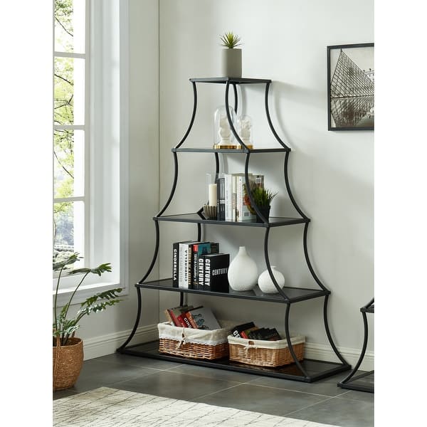 slide 2 of 4, Gliny Contemporary Glass Shelves Open Back Bookcase by Furniture of America 5-Shelf