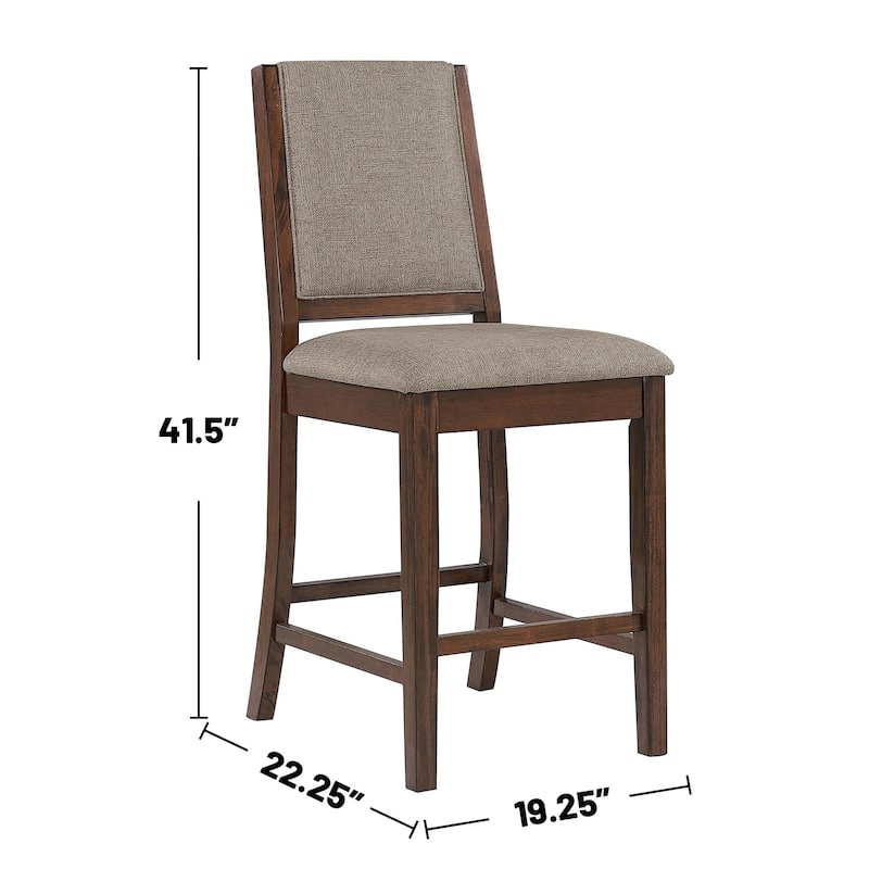 Set of 2 Upholstered Counter Chairs in Mango Oak and Beige