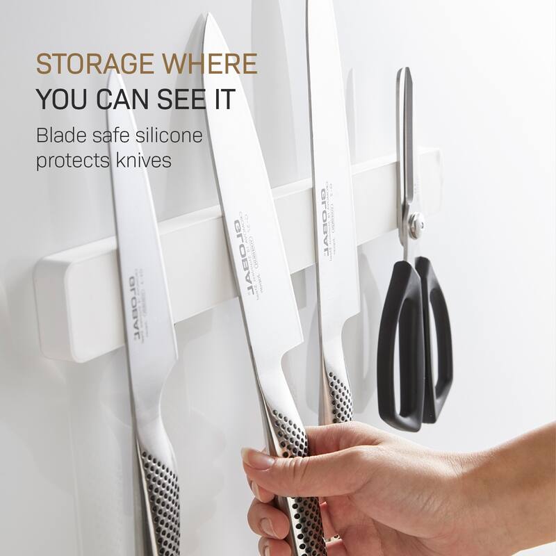 Yamazaki Home Magnetic Knife Rack, ABS Plastic, 6 knives (10.6 oz each), Holds 4.4 lbs - L 0.67 x W 13.78 x H 1.57 inches