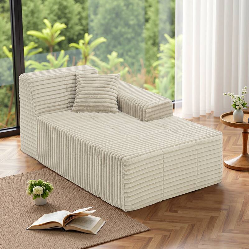 Corduroy Oversized Low-back Modular Loveseat Chaise with Pillow