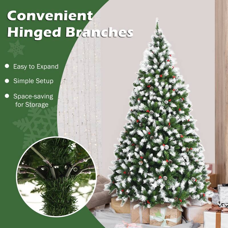 Gymax 6/7.5/9 FT Pre-lit Snow Sprayed Christmas Tree Artificial Xmas - See details