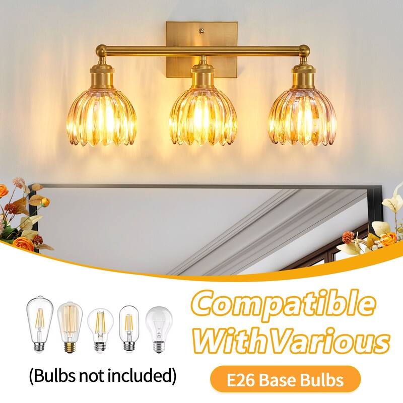 Modern Vintage Bathroom Vanity Light - Patterned Glass Shade E26 Bulb Base