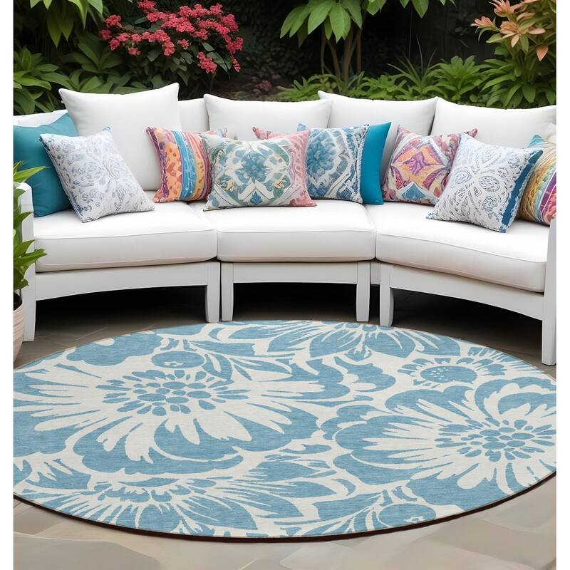 Alnane Botanic Elegance Weather Resistant Classic Meets Modern Outdoor Rug - 8' Round - Multi
