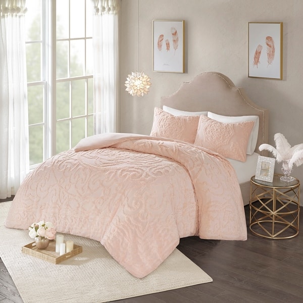 Boho Fringe Pink and White Collection Twin Duvet Cover Bedding et