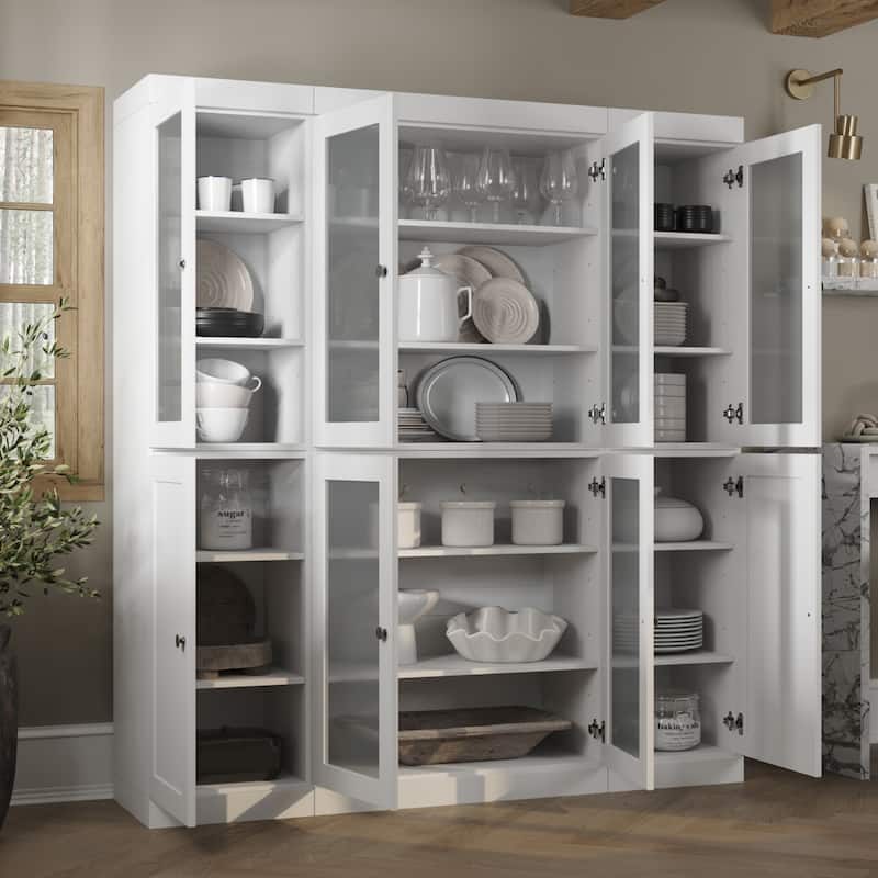 Palace Imports 100% Solid Wood 65" Pantry Cabinet with Frosted Glass, Shaker Doors and Adjustable Shelves