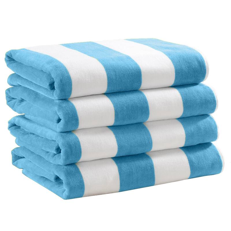Linery & Co. Cotton Stripe Beach Towel, 4 Pack - 30" x 60" - 4 Pack- 30" x 60" - Air Blue