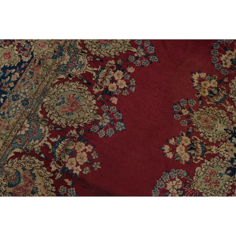 Hand Knotted Oriental 100% Wool Carpet Traditional Floral Red Kerman Area Rug - 12' 0'' X 8' 7''