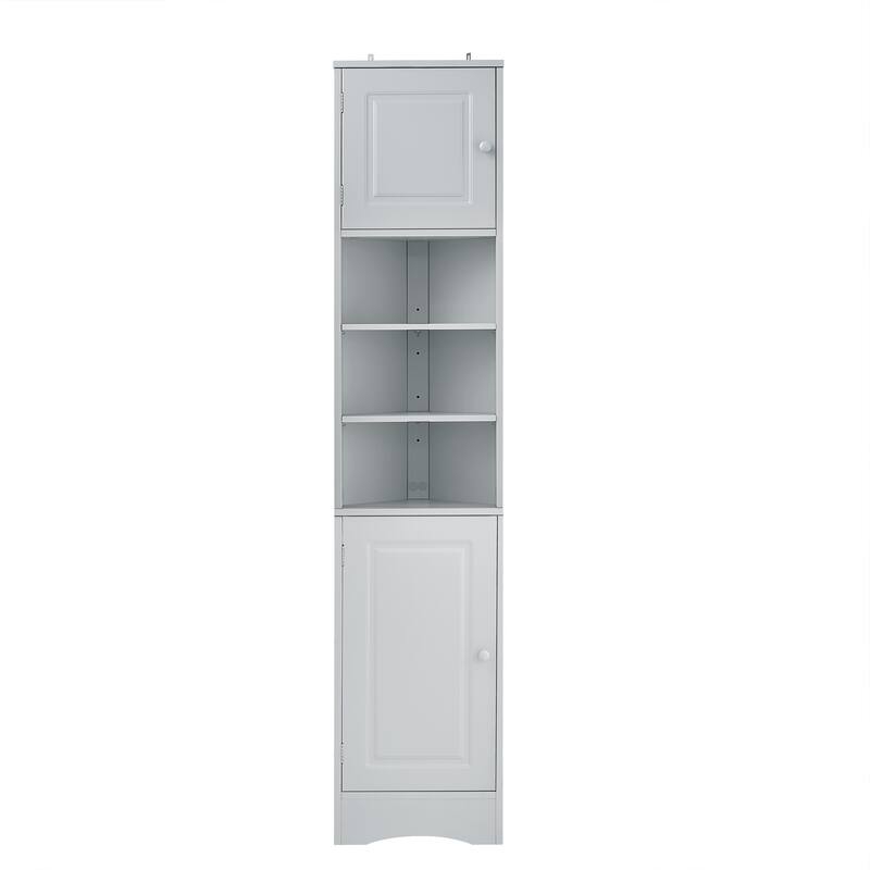 6-Tier Tall Narrow Corner Cabinet, Multi-Functional Bathroom Storage Cabinet, Floor Cabinet with 2 Doors & 3 Adjustable Shelves