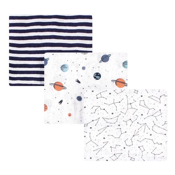 slide 1 of 1, Hudson Baby Infant Boy Cotton Muslin Swaddle Blankets, Space, One Size - Space - 3-Pack
