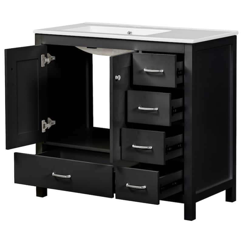 Bathroom Vanity with Sink Combo, Bathroom Cabinet with 2 Soft Close Doors, Solid Wood Vanity Set with 5 Drawers