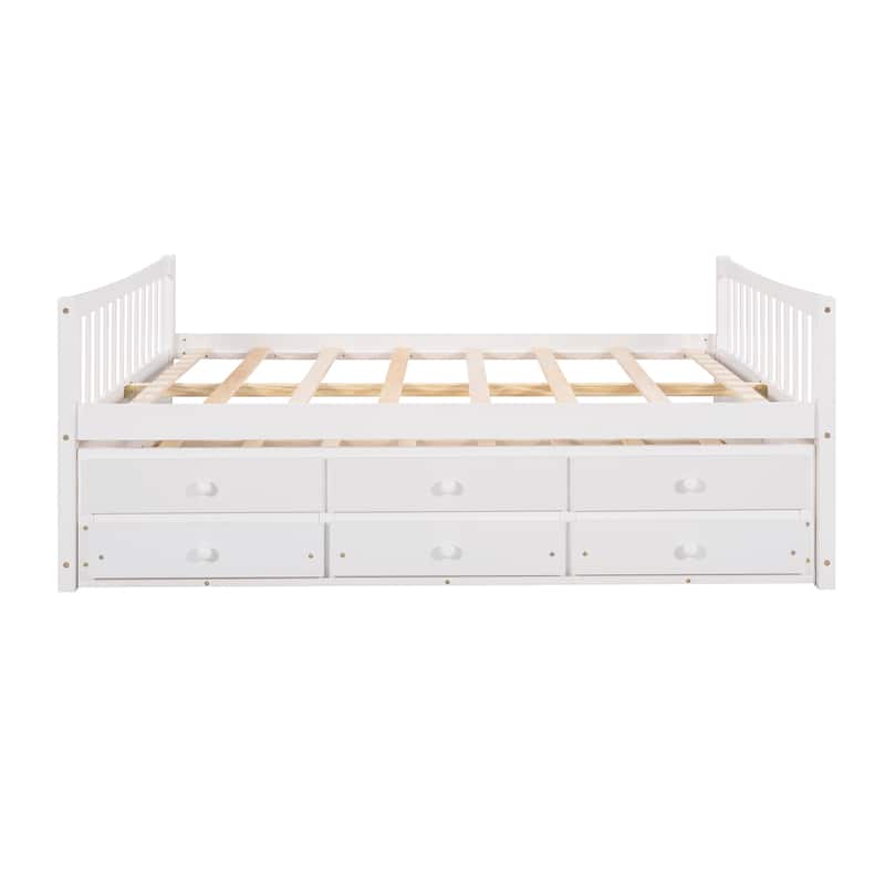 Wooden Twin/Full Daybed with Pull-Out Trundle and Storage Drawers