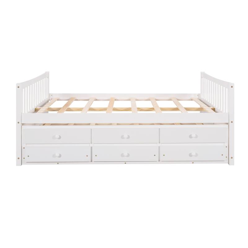 Wooden Twin/Full Size Daybed with Pull-Out Trundle & Drawers, No Box Spring Needed