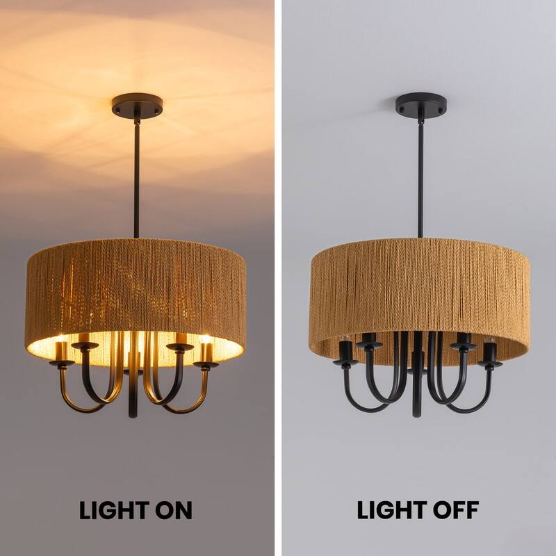 19" Farmhouse Rattan Chandelier Black Boho Chandelier for Dining Room - 19 in. x 26 in.