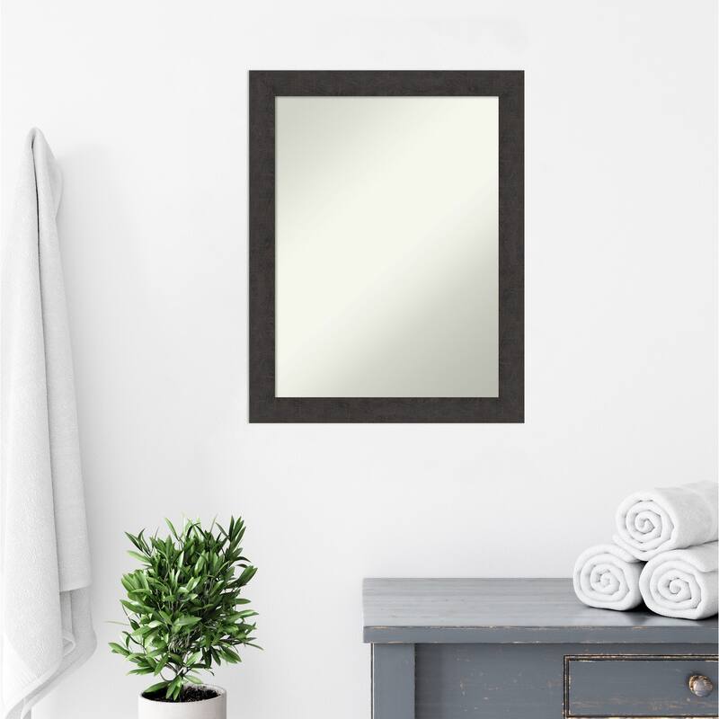 Non-Beveled Bathroom Wall Mirror - Rustic Plank Espresso Narrow Frame