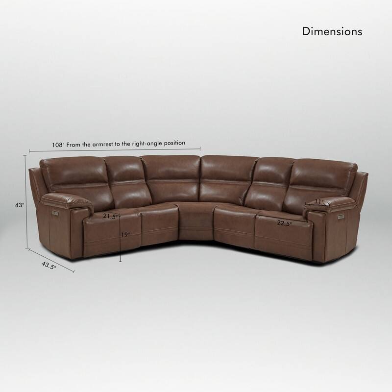 108" W Premium Genuine Leather Dual-Power Sectional Sofa with Zero Gravity, USB & Type-C Ports and 1 Power armless chair