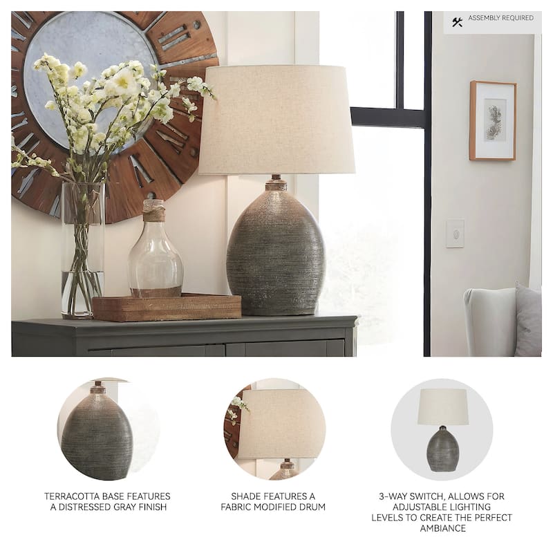 Joyelle Gray Terracotta Table Lamp - 17"W x 17"D x 28"H