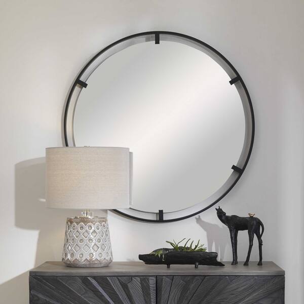 slide 2 of 6, Uttermost Cashel 34" Round Modern Industrial Vanity Bathroom Wall Satin Black