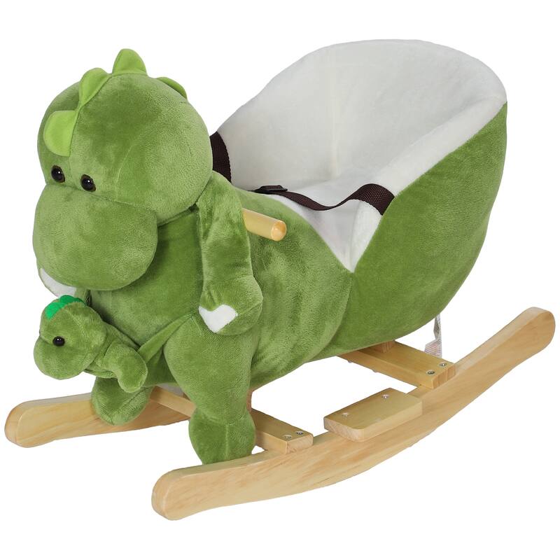 Dinosaur-Themed Baby Rocking Horse with 32 Songs, Safety Belt, Footrest & Plush Dinosaur Hand Puppet for Toddlers 18-36 Months
