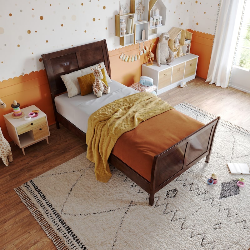 Valencia Solid Wood Low Profile Sleigh Platform Bed with Matching Footboard