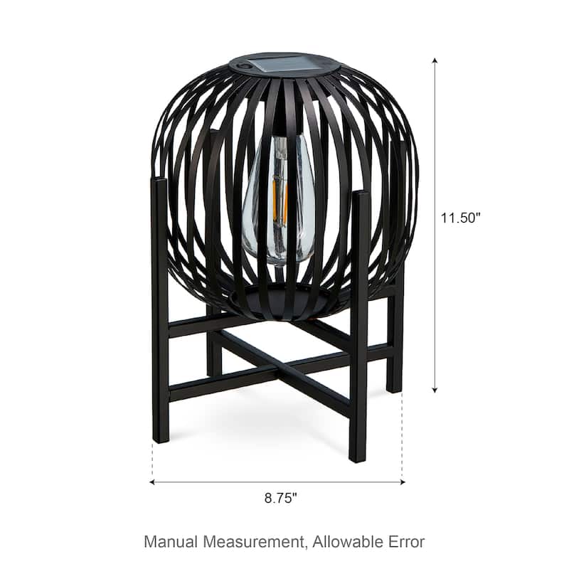 Glitzhome Set of 2 Outdoor Black Metal Striped Solar Lantern Floor Lamp