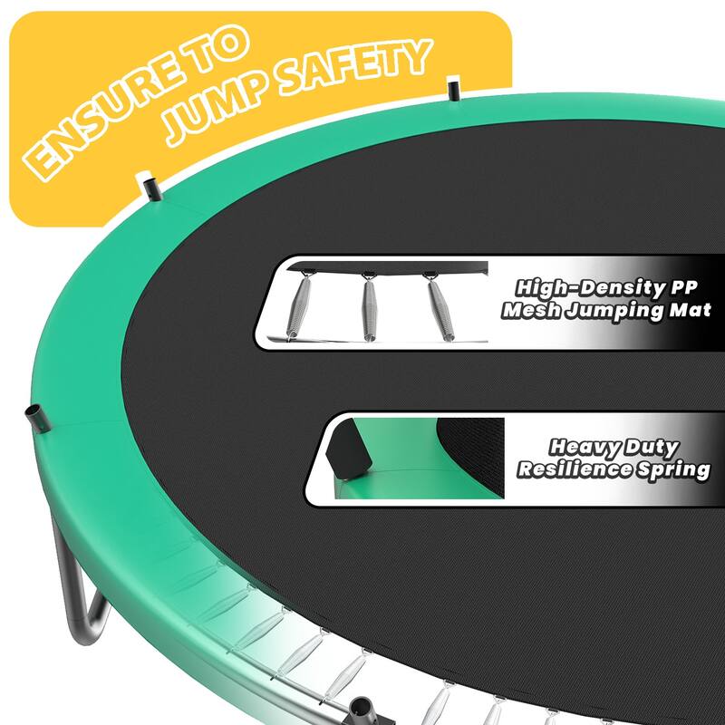 12FT Recreational Kids Trampoline with Safety Enclosure Net, Ladder & Flag Parts for Outdoor