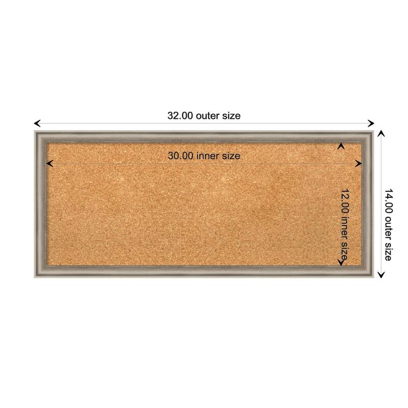 Salon Scoop Wood Framed Natural Corkboard Bulletin Board - Salon Scoop Pewter - Board Size 30x12