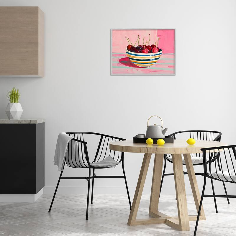 Stupell Bowl of Cherries on Pink Framed Giclee Art Design By Arlington Prints