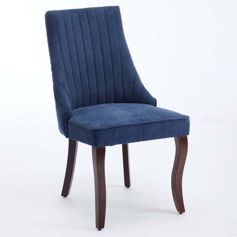 Flocking Linen Upholstered Dining Chairs with Curved Solid Wood Legs,Set of 2