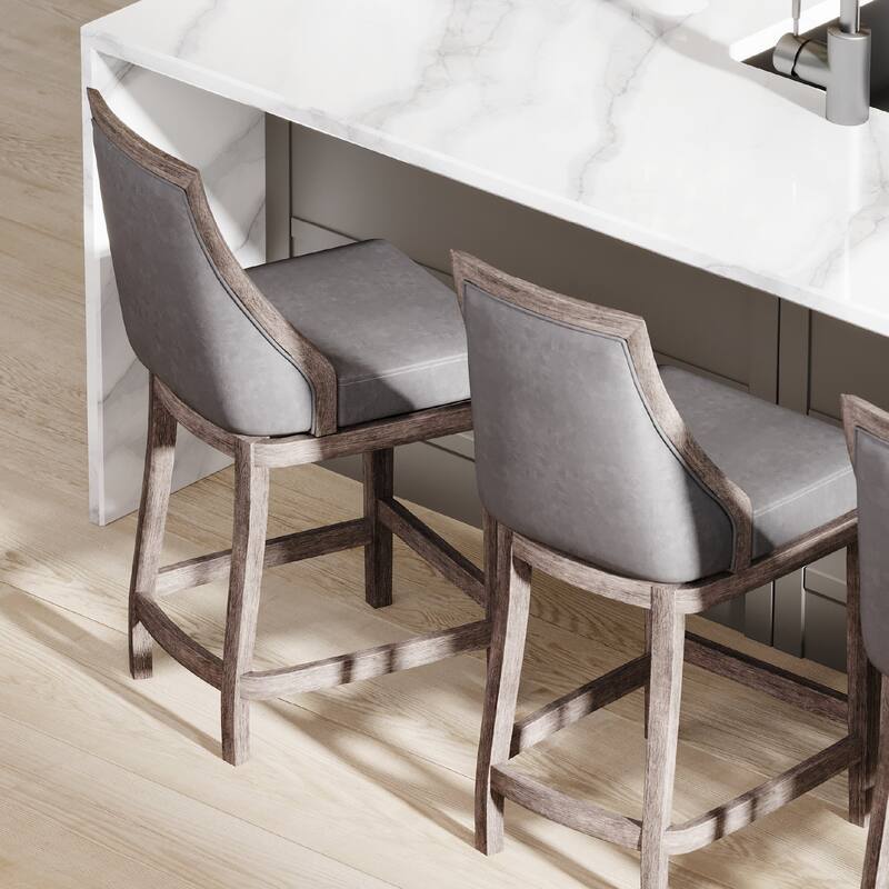 Maven Lane Vienna Swivel Kitchen Stool - Single - Reclaimed Oak Vegan Leather - Bar Height