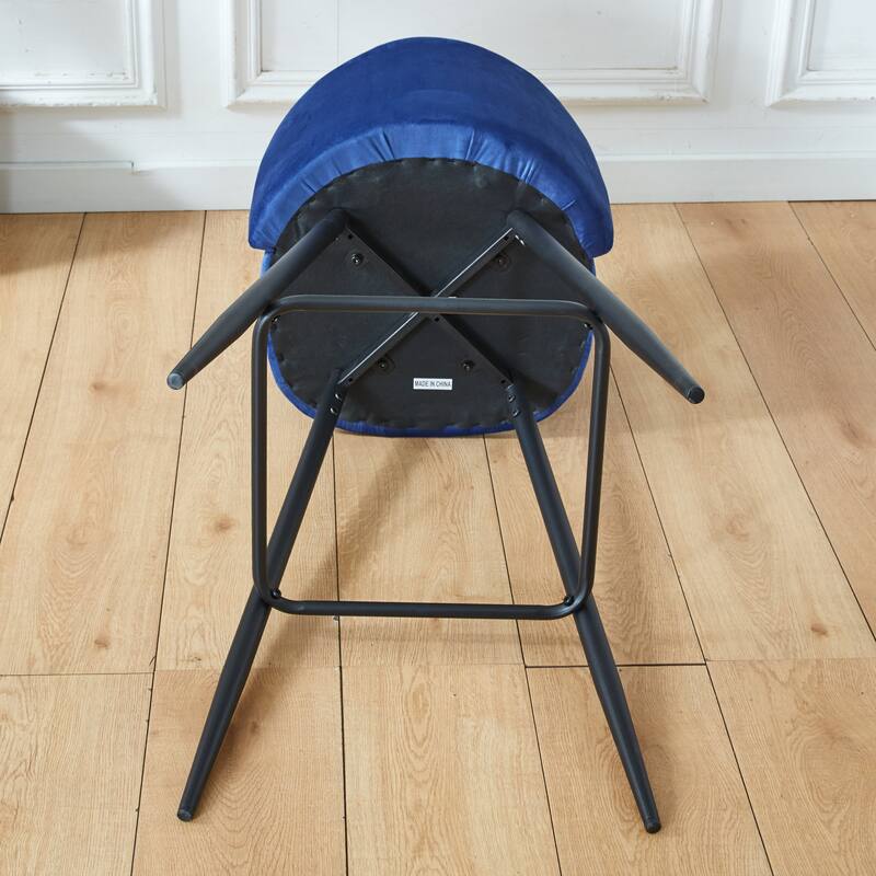 Velvet Bar Stool Set of 2, Counter Bar Height Chair with Metal Legs, Upholstered Kitchen Island Chair with Footrest